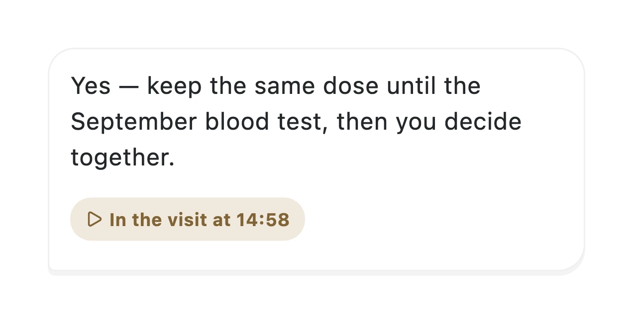 An answer about a visit, with a citation back to the moment it was said